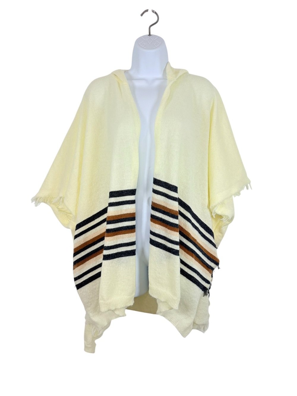 Melrose and Market Hooded Striped Knit Ruana Poncho Wrap One Size NWT